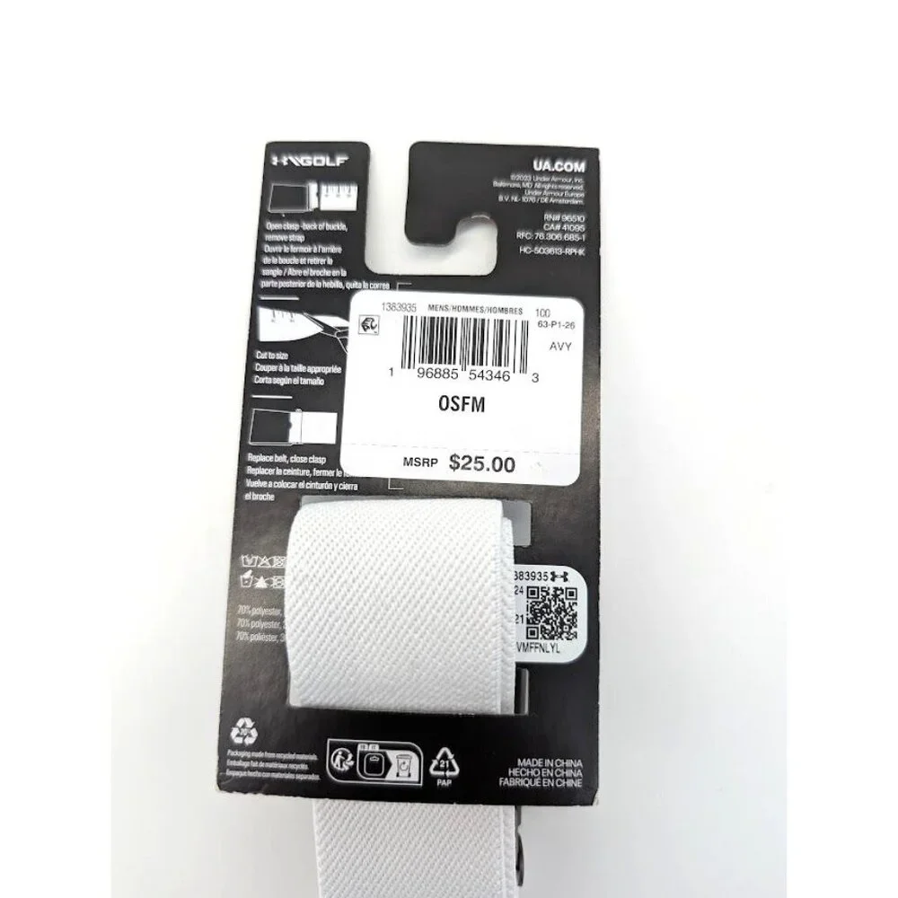 Under‎ Armour Webbing Belt Golf OSFM Cut To Fit Adjustable Elastic Stretch White